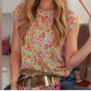 Natural Life Lily Short Sleeve Lettuce Hem Floral Print Boho Baby Tee L